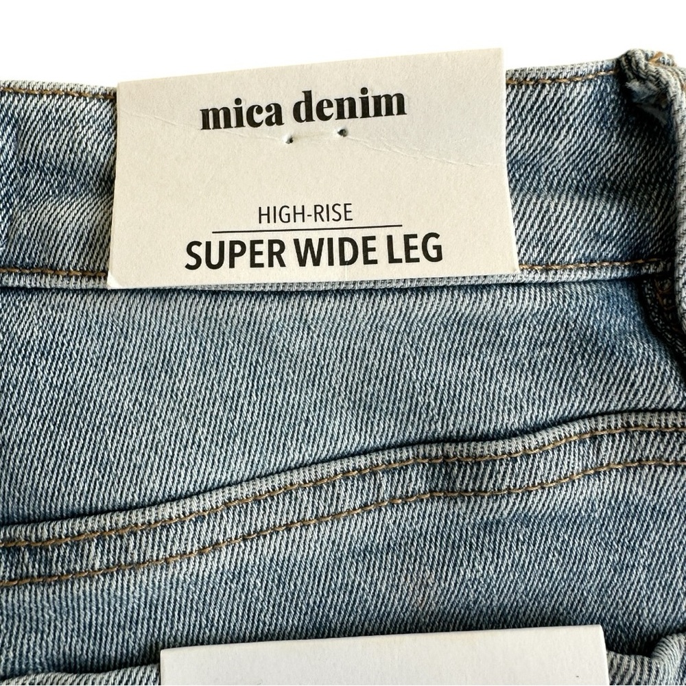 NWT Mica Y2K Distressed Flare Super Wide Leg Blue Jeans – Size 24 - Picture 16 of 16